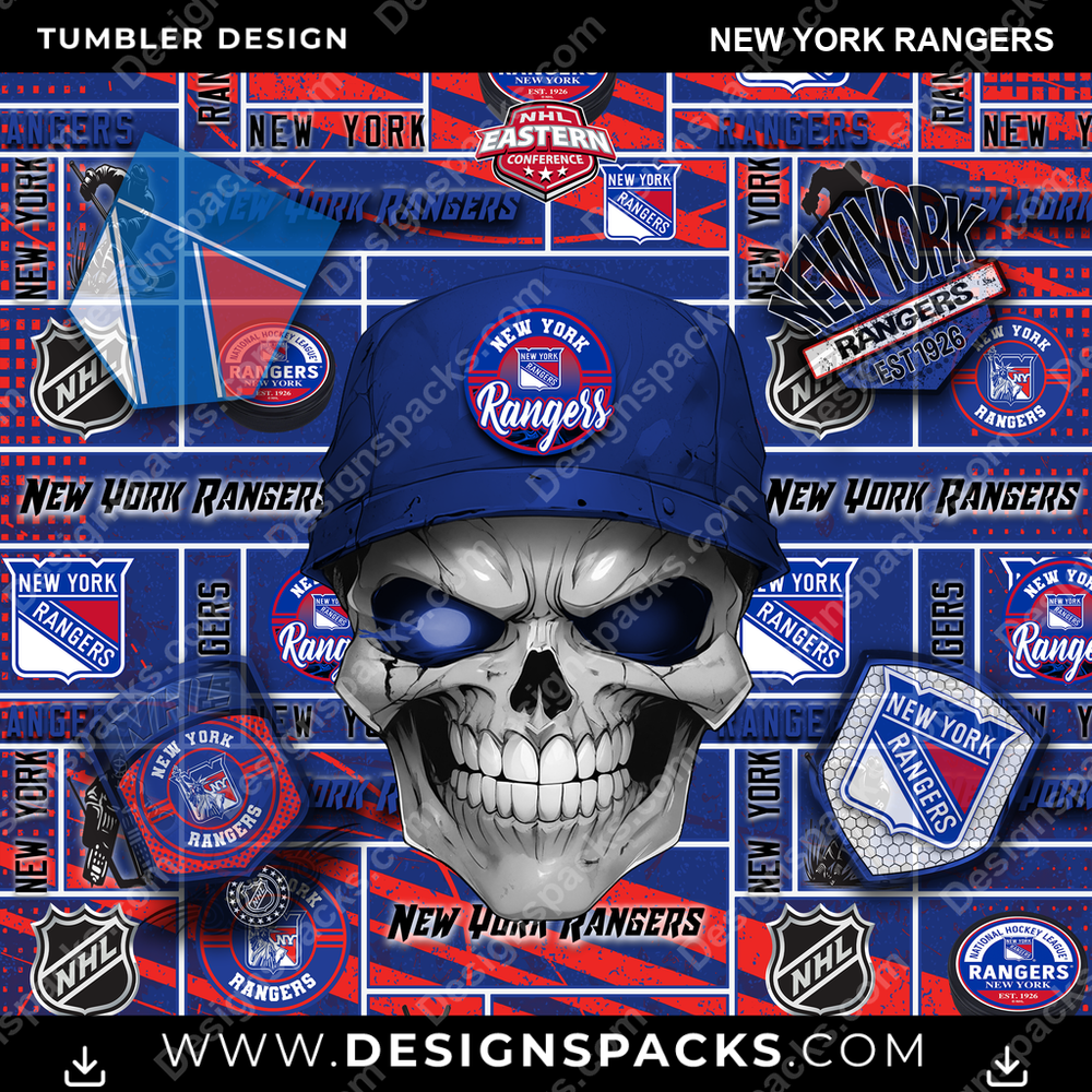 Hockey Skull New York Rangers NHL Hockey Tumbler Digital Wrap Design Download