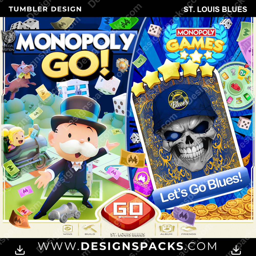 Ice Hockey Monopoly Go! St. Louis Blues NHL Hockey Tumbler Digital Wrap Design Download