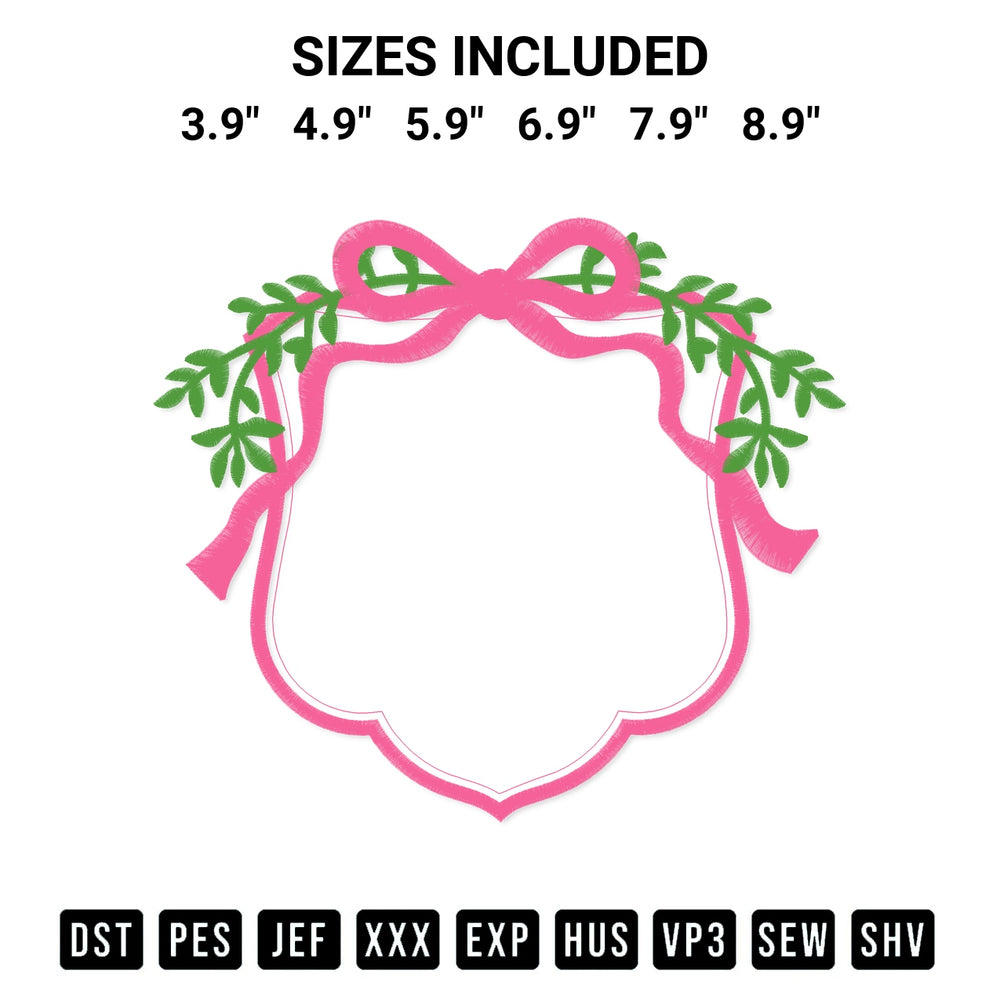 Get the Bow Wreath Frame Embroidery Design embroidery design for your custom crafts! Premium digitized files available for instant download at Designspacks.com. Available sizes: 3.9", 4.9", 5.9", 6.9", 7.9", 8.9".