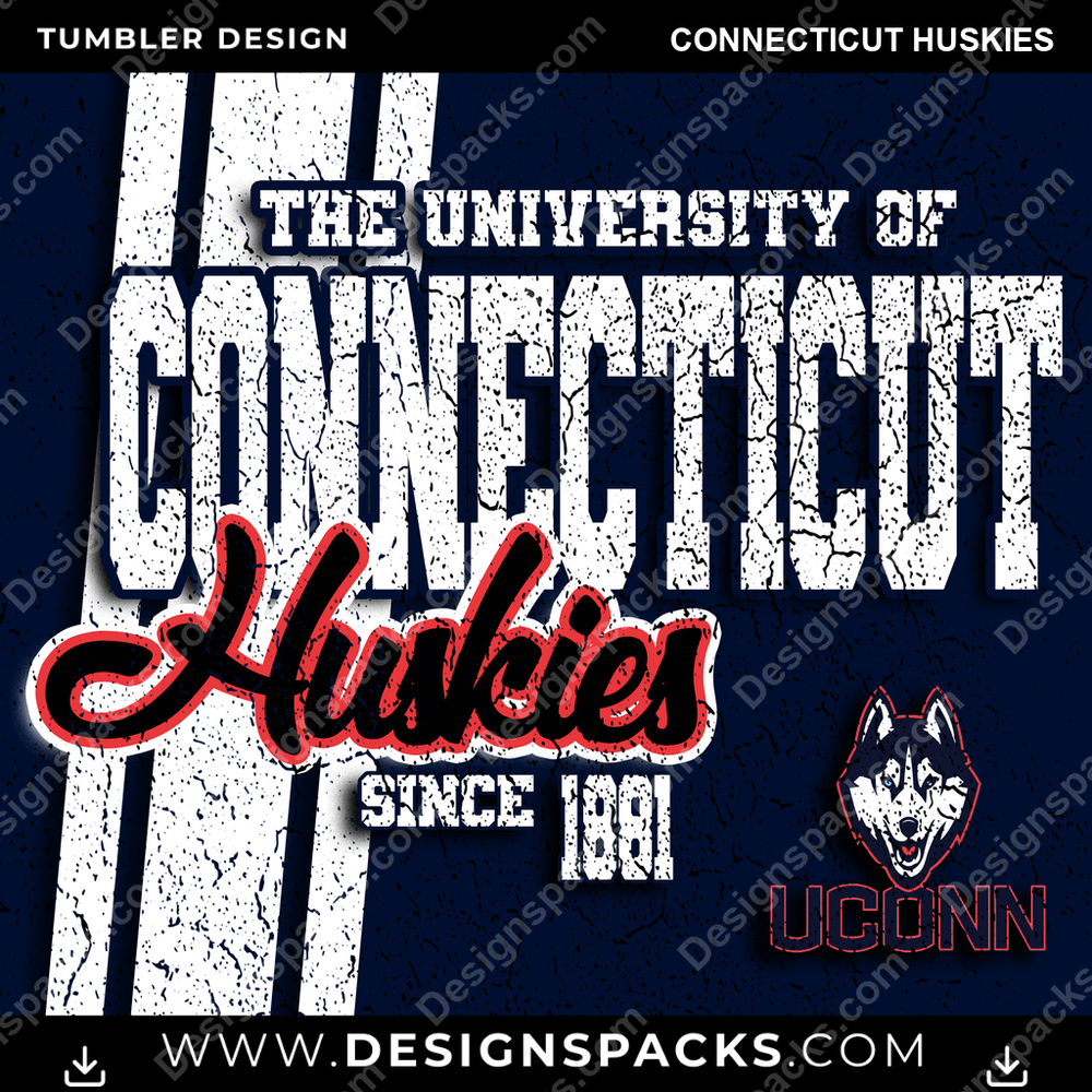 College Sport Grunge Connecticut Huskies NCAA College Sport Tumbler Digital Wrap Design Download