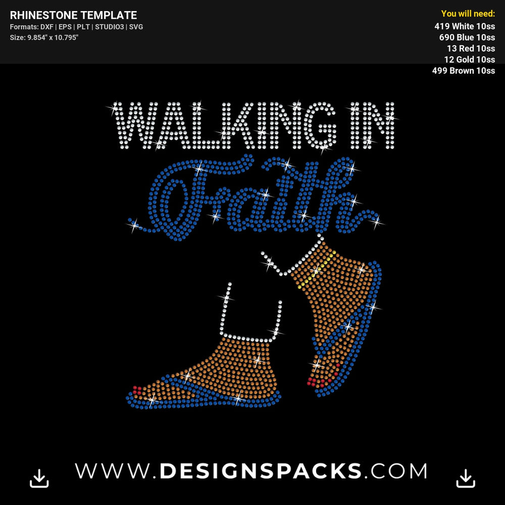 Walking In Faith Flip Flop Rhinestone Digital Template