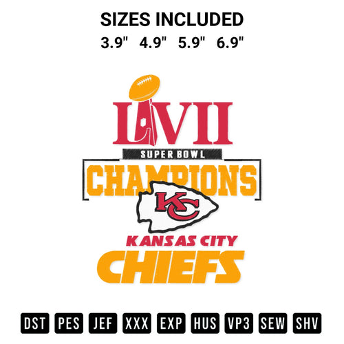Discover the perfect addition to your crafting collection: Super Bowl Lvii Champions 2023 Kansas City Chiefs 2023 Embroidery Design embroidery file. Instantly available at Designspacks.com. Available sizes: 3.9