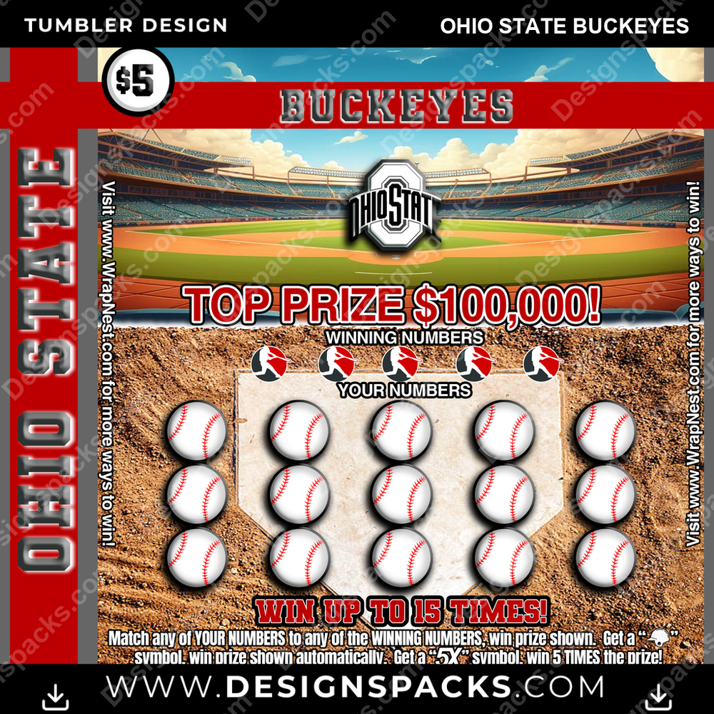 College Sport Lottery Ticket (BASEBALL) Ohio State Buckeyes NCAA College Sport Tumbler Digital Wrap Design Download