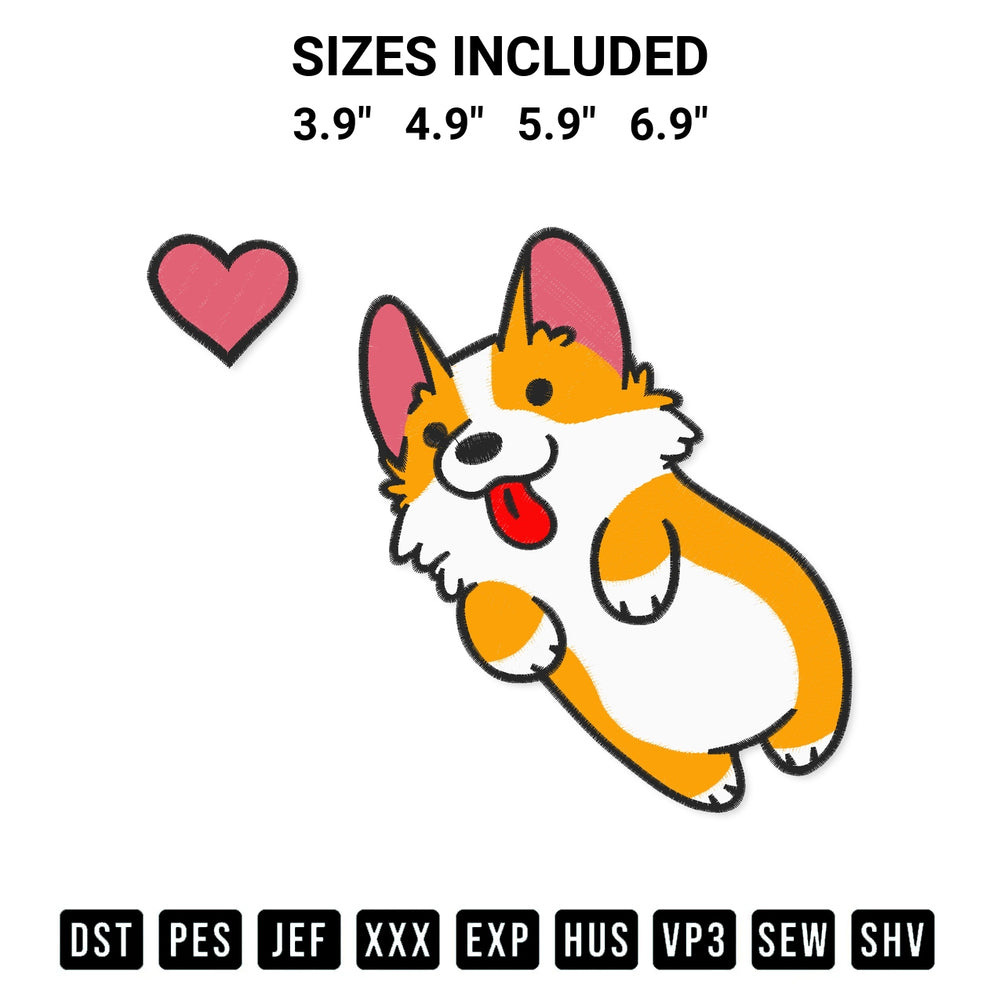 Transform your fabrics with the Corgi Dog Chasing The Heart Embroidery Design embroidery design. Instant access to premium digitized patterns at Designspacks.com. Available sizes: 3.9", 4.9", 5.9", 6.9".