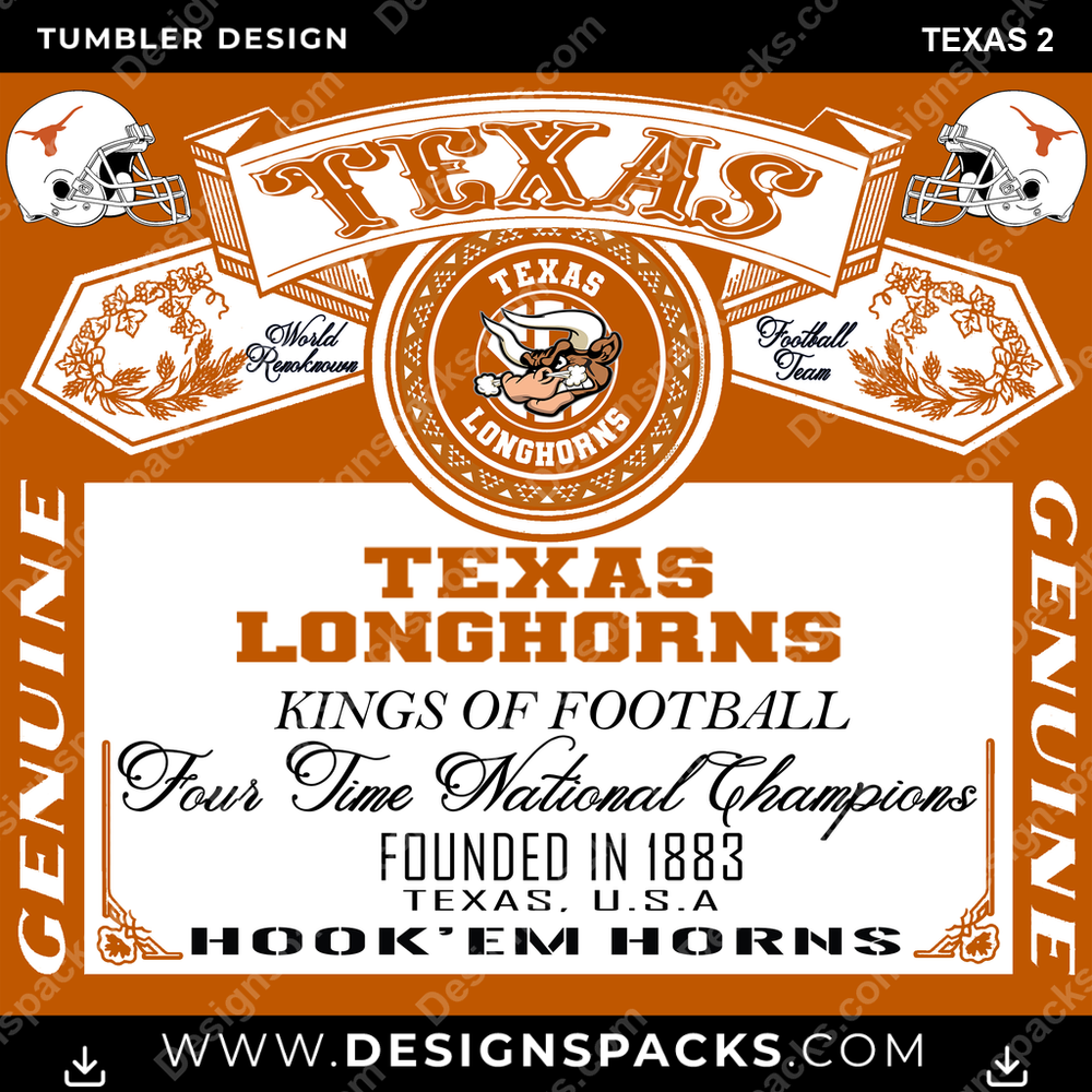 College Sport Bud Texas 2 Tumbler Digital Wrap Design
