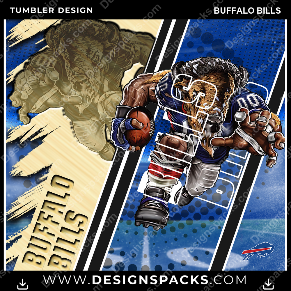 Football Silhouette Buffalo Bills Tumbler Digital Wrap Design