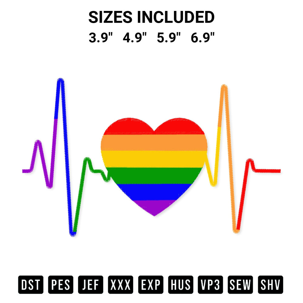 Create amazing crafts with the Lgbt Rainbow Heartbeat Embroidery Design embroidery file. High-quality digital download from Designspacks.com, perfect for beginners and pros. Available sizes: 3.9", 4.9", 5.9", 6.9".