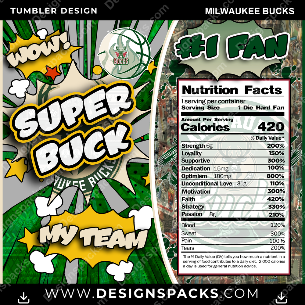 Basketball Super Team Milwaukee Bucks Tumbler Digital Wrap Design