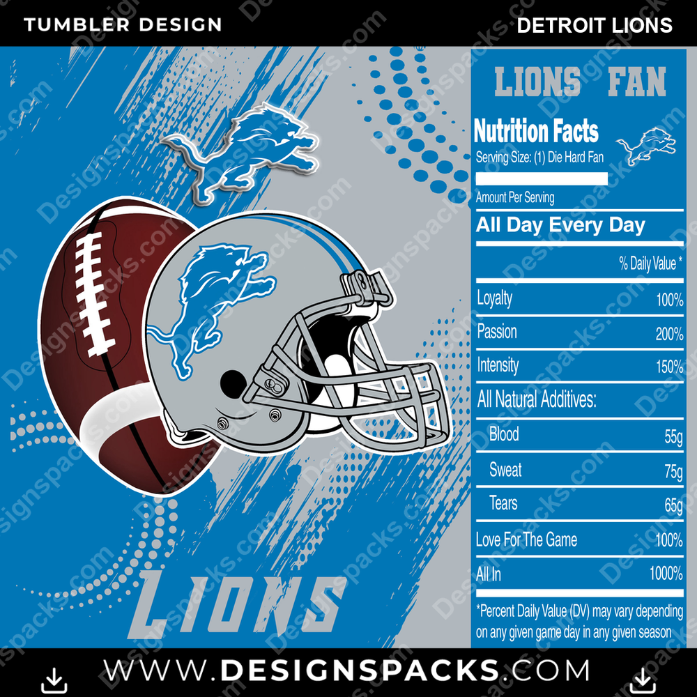 Football Team Fan Detroit Lions Tumbler Digital Wrap Design
