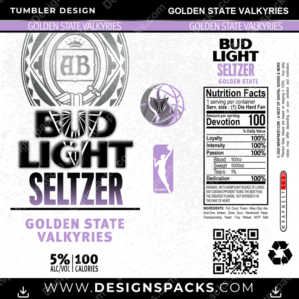Basketball Bud Light Seltzer Golden State Valkyries NBA Basketball Tumbler Digital Wrap Design Download