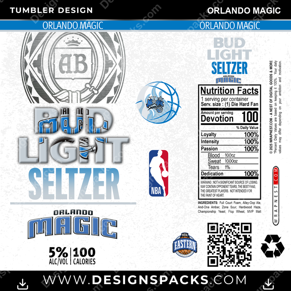Basketball Bud Light Seltzer Orlando Magic Tumbler Digital Wrap Design