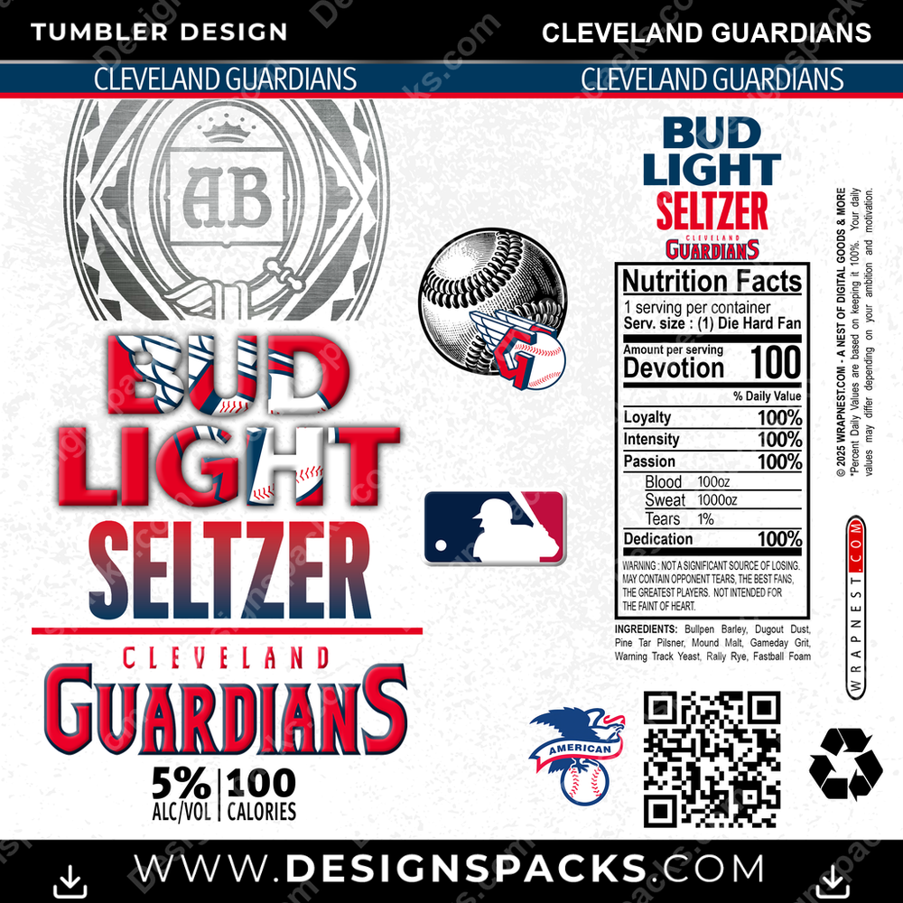 Baseball Bud Light Seltzer Cleveland Guardians Tumbler Digital Wrap Design