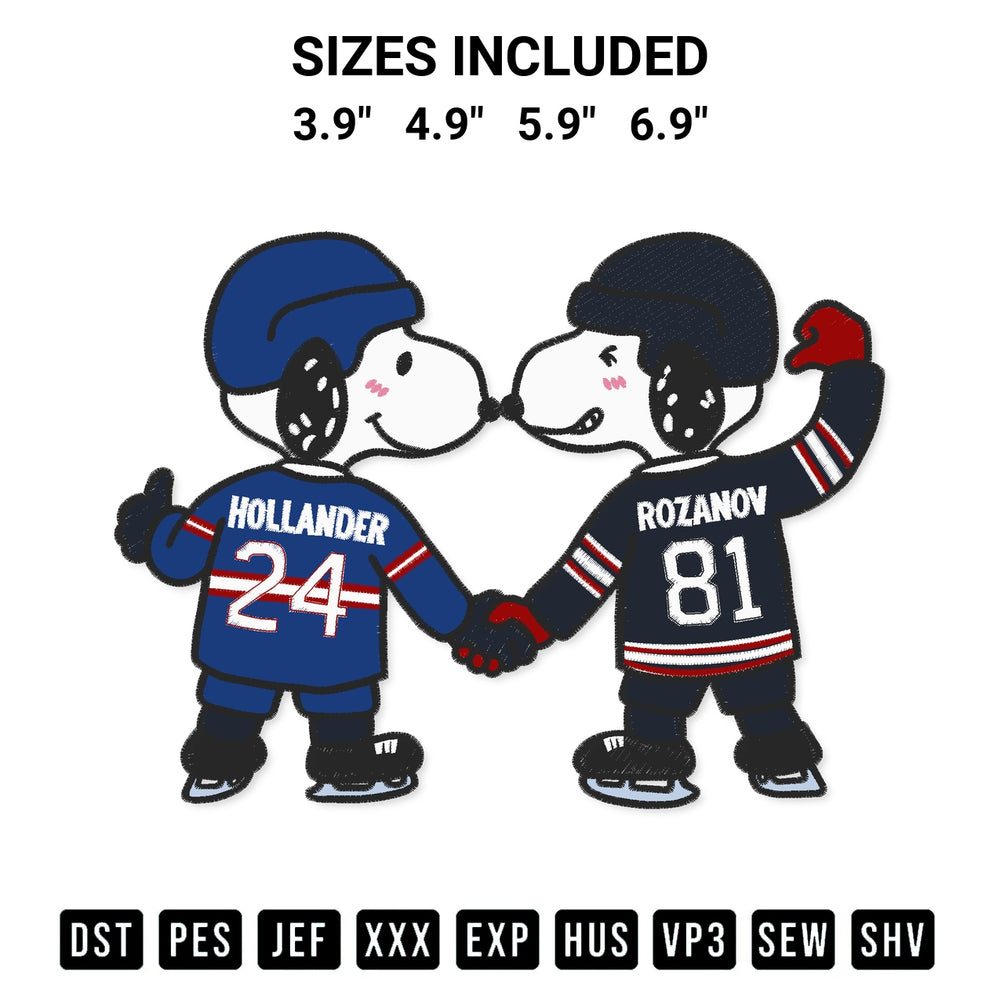 Discover the perfect addition to your crafting collection: Hollander Rozanov Hockey Romance Embroidery Design embroidery file. Instantly available at Designspacks.com. Available sizes: 3.9", 4.9", 5.9", 6.9".