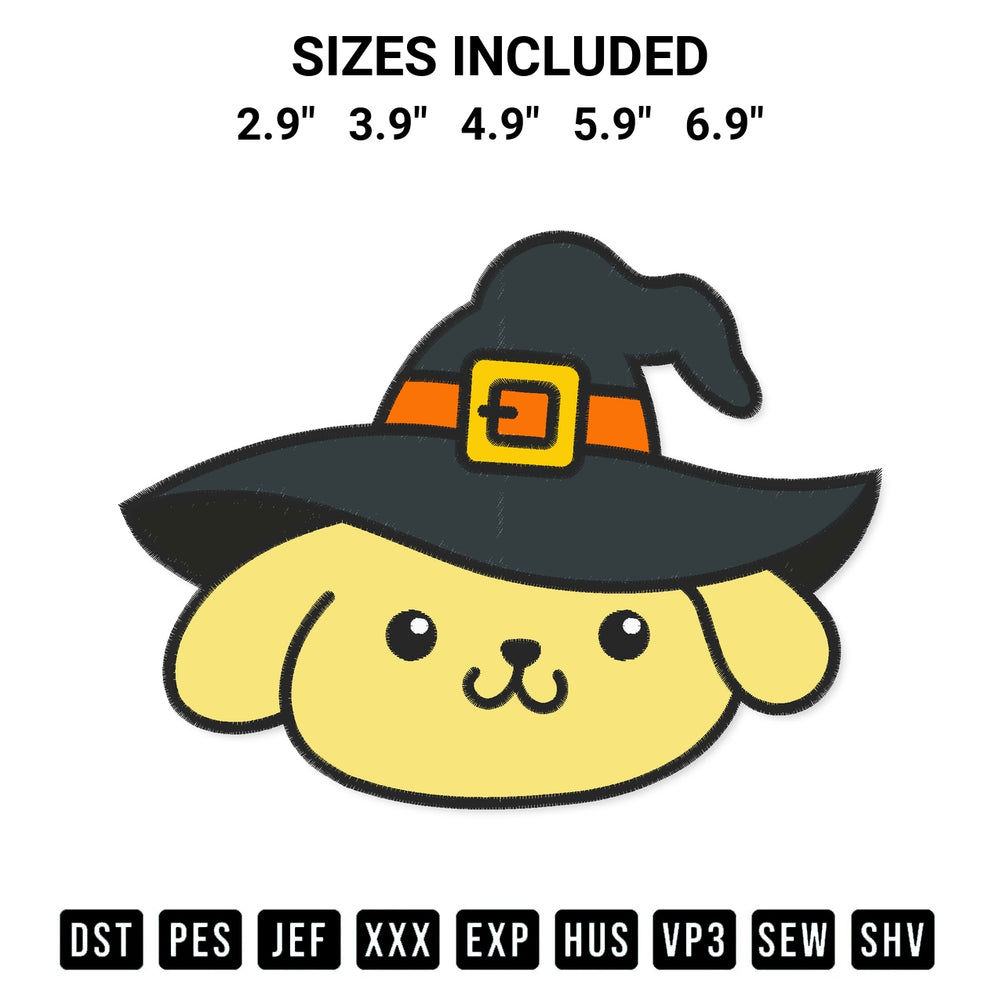 Download the Face Pompompurin Witch Embroidery Design machine embroidery design exclusively at Designspacks.com. Premium digitized pattern for apparel and DIY crafts. Available sizes: 2.9", 3.9", 4.9", 5.9", 6.9".