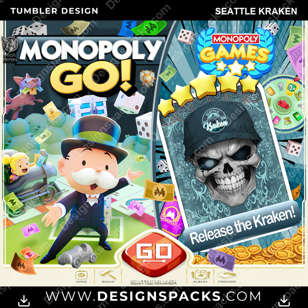 Ice Hockey Monopoly Go! Seattle Kraken NHL Hockey Tumbler Digital Wrap Design Download