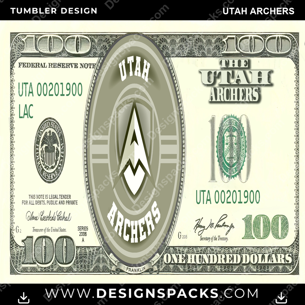 Lacrosse 100 Dollar Bill Utah Archers Tumbler Digital Wrap Design