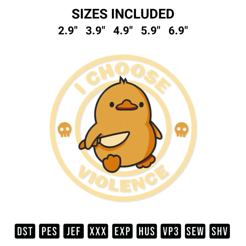 Looking for the perfect pattern? Download the I Choose Violence Embroidery Design embroidery design today at Designspacks.com. Crisp, clean stitching guaranteed. Available sizes: 2.9", 3.9", 4.9", 5.9", 6.9".
