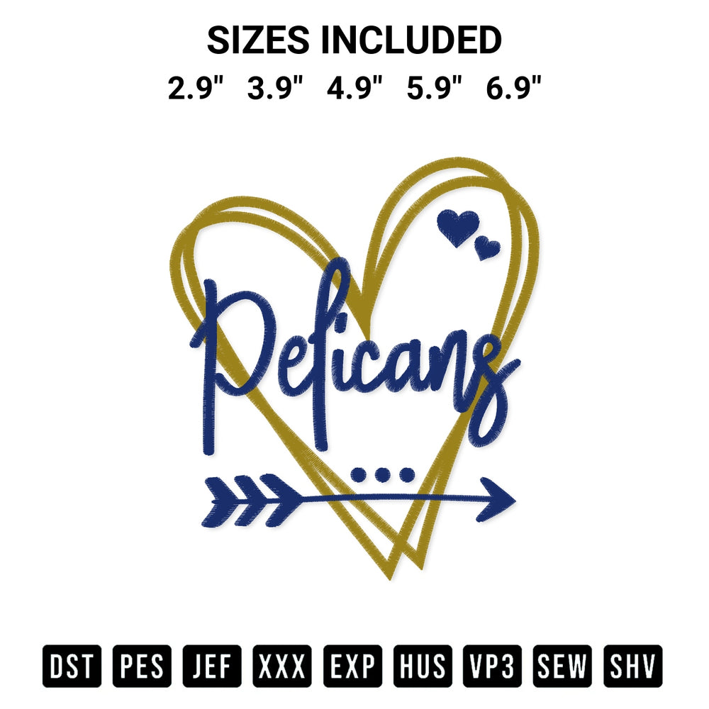 Add a unique touch to your apparel with the New Orleans Pelicans Heart Embroidery Design embroidery file. Premium instant download available now on Designspacks.com. Available sizes: 2.9", 3.9", 4.9", 5.9", 6.9".