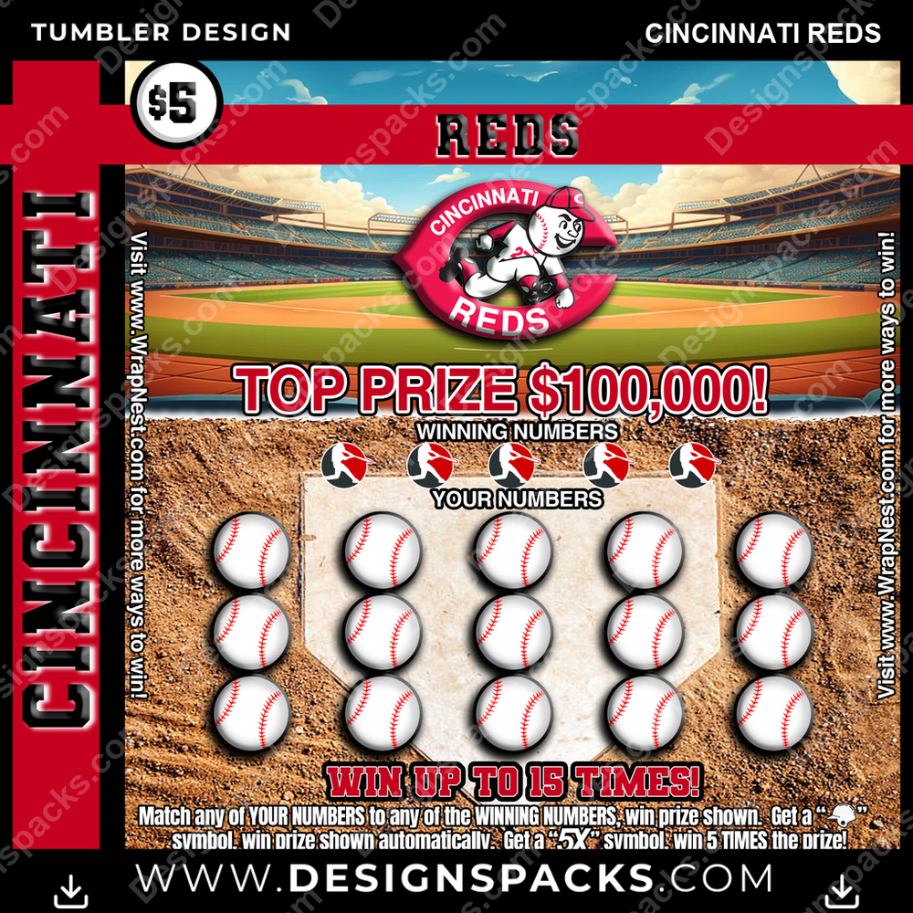 Baseball Lottery Ticket Cincinnati Reds Tumbler Digital Wrap Design