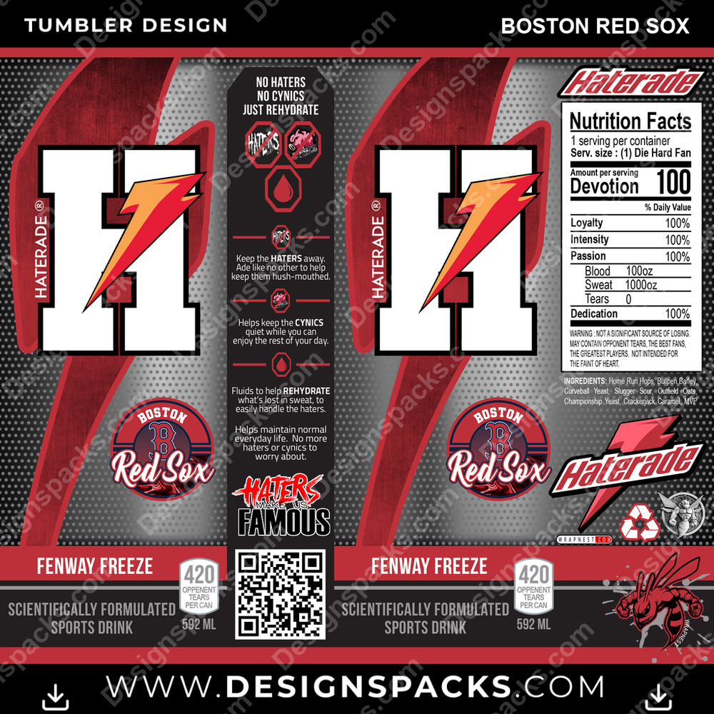 Baseball Haterade Boston Red Sox Tumbler Digital Wrap Design