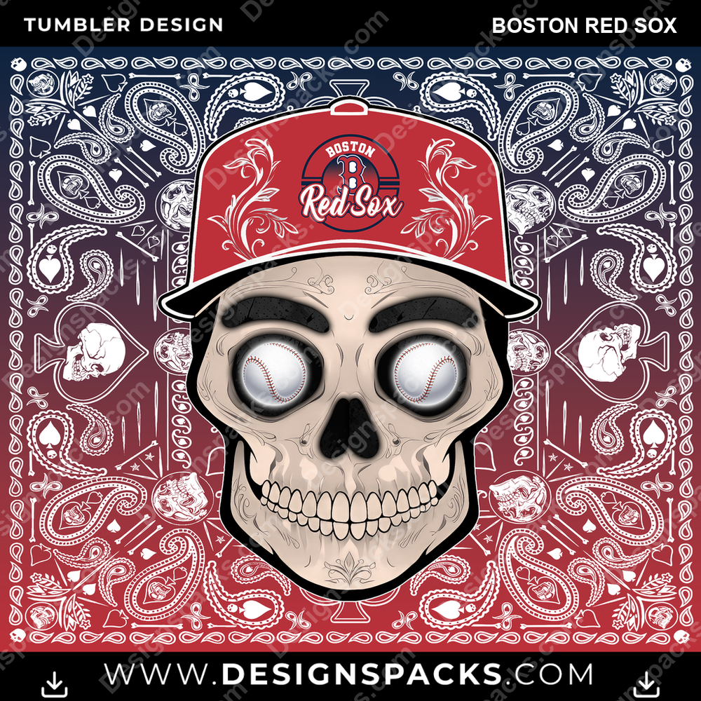 Baseball Skull Handkerchief Boston Red Sox Tumbler Digital Wrap Design