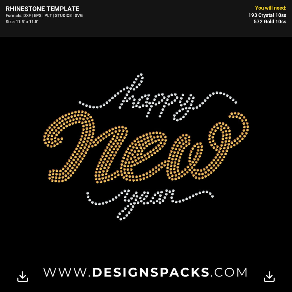 Happy New Year Rhinestone Digital Template