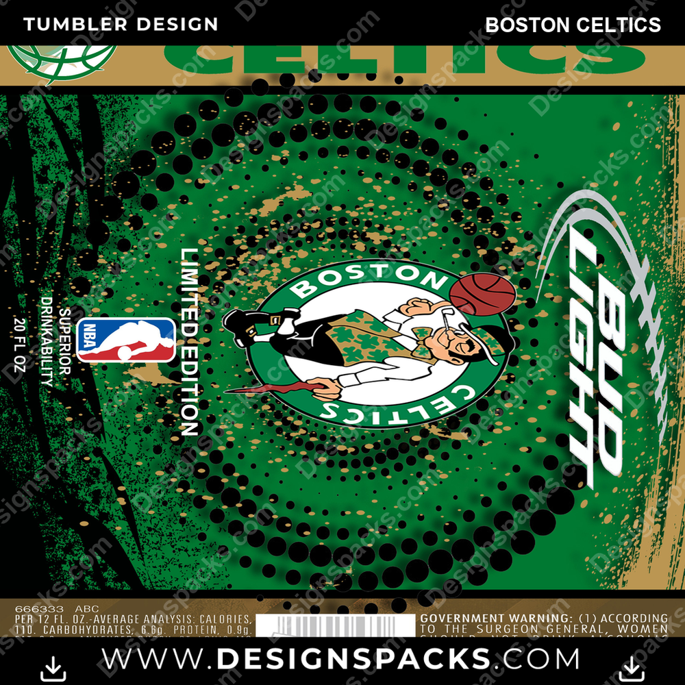 Basketball Bud Boston Celtics Tumbler Digital Wrap Design