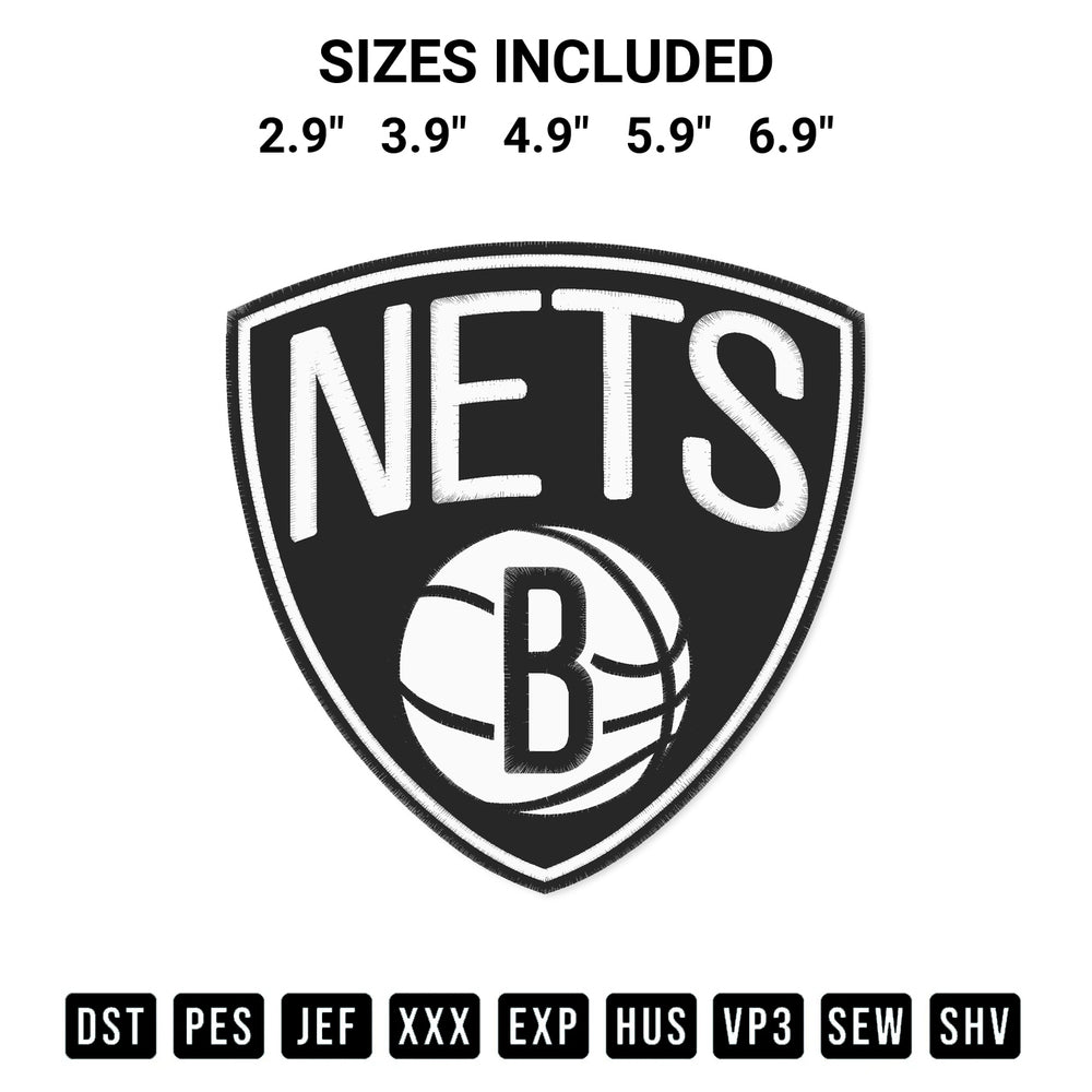 Download the Brooklyn Nets Embroidery Design machine embroidery design exclusively at Designspacks.com. Premium digitized pattern for apparel and DIY crafts. Available sizes: 2.9", 3.9", 4.9", 5.9", 6.9".