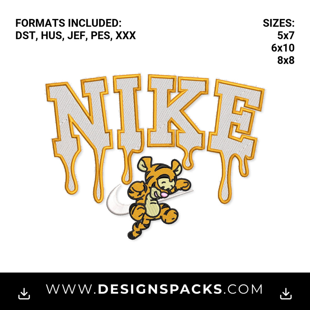Dripping Nike Tigger Swoosh Logo Embroidery Design - Instant digital download pattern at Designspacks.com