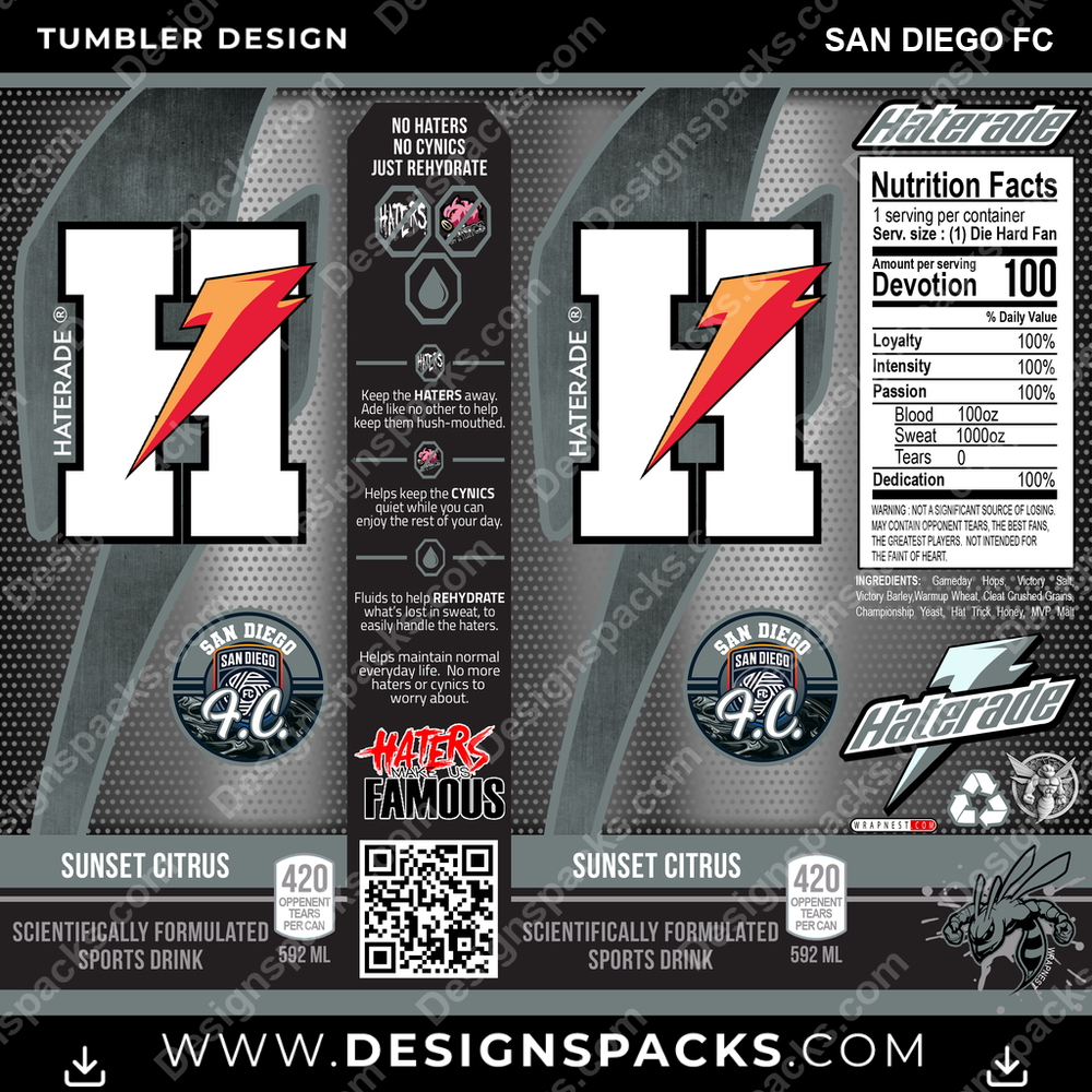 Soccer Haterade San Diego FC MLS Soccer Tumbler Digital Wrap Design Download