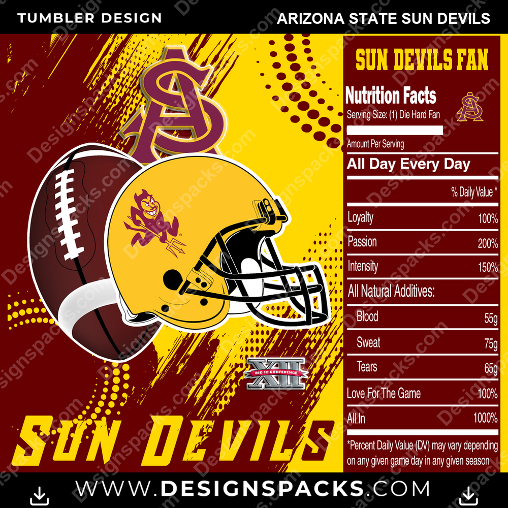 College Sport Team Fan CFB Arizona State Sun Devils Tumbler Digital Wrap Design