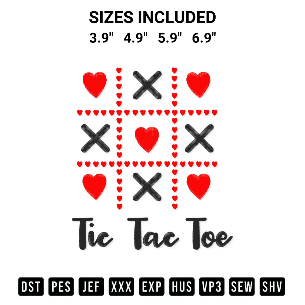 Get the Tic Tac Toe Game Hearts Embroidery Design embroidery design for your custom crafts! Premium digitized files available for instant download at Designspacks.com. Available sizes: 3.9", 4.9", 5.9", 6.9".
