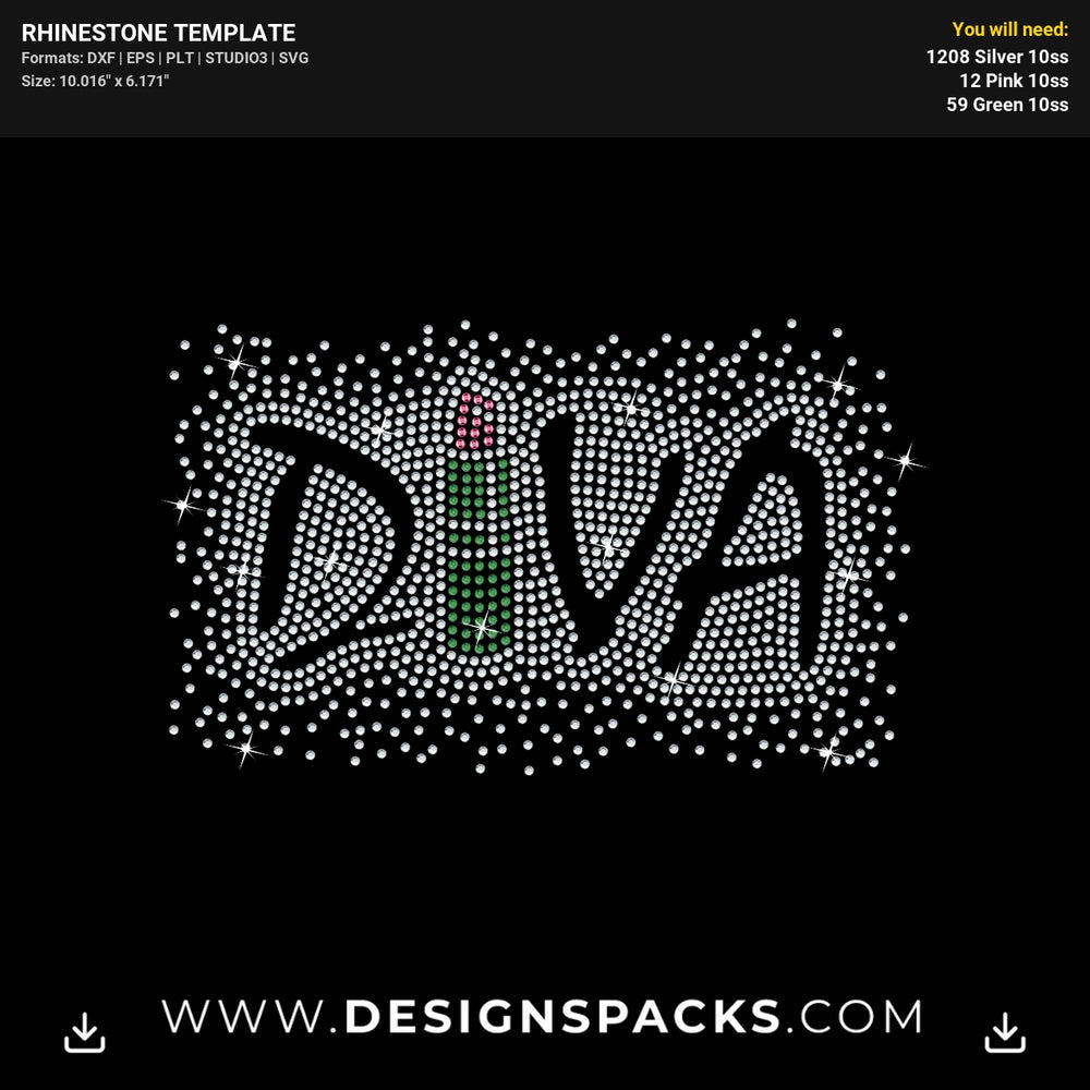Diva Lipstick Rhinestone Digital Template