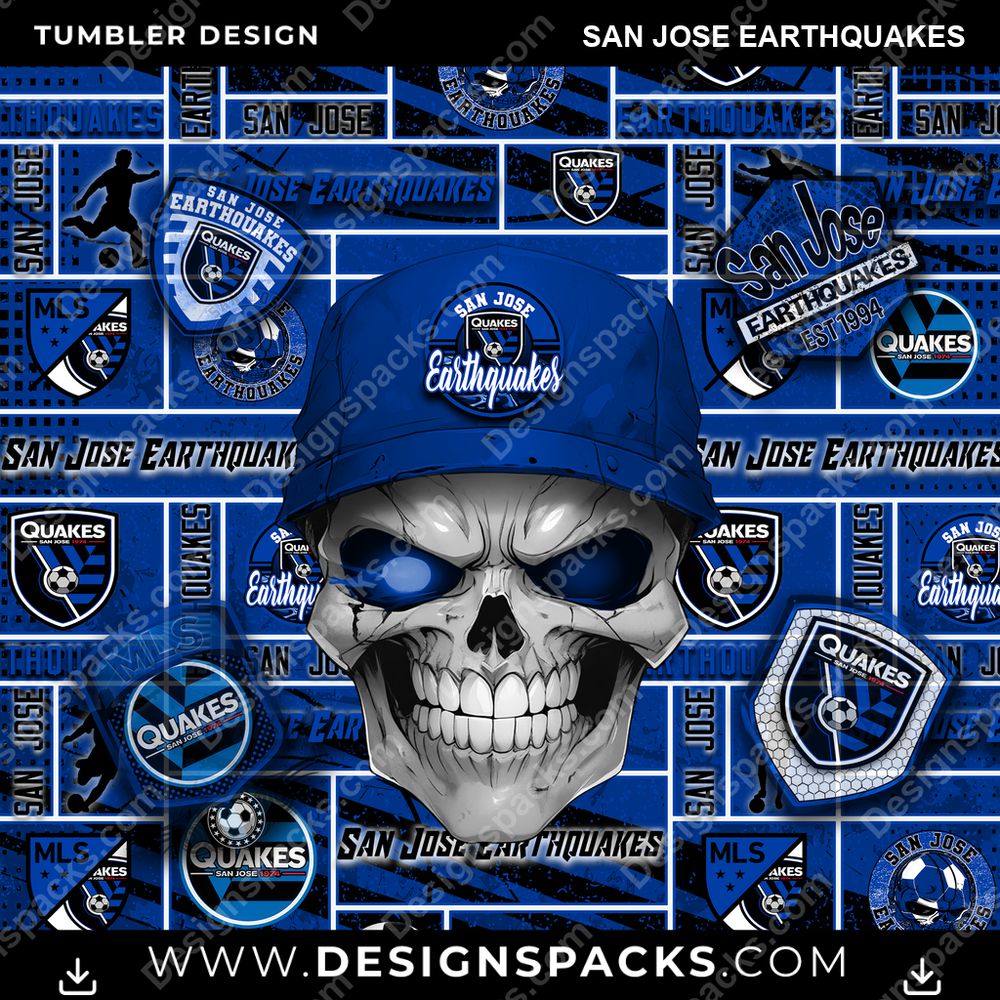 Soccer Skull San Jose Earthquakes Tumbler Digital Wrap Design