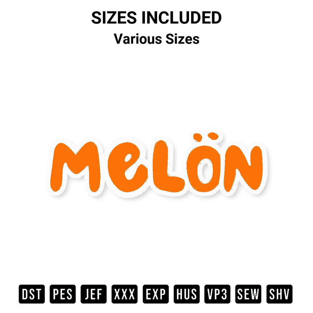Shop the Melon Logo Embroidery Design machine embroidery pattern at Designspacks.com. Beautifully digitized for flawless stitching on any fabric. Available sizes: Various Sizes.