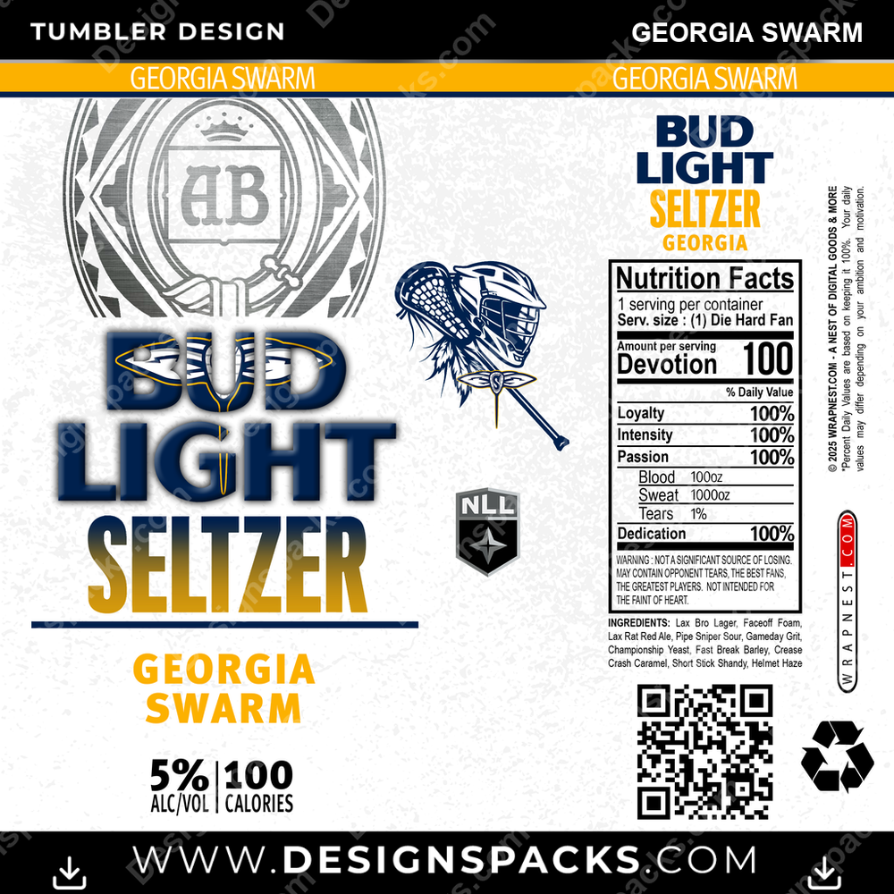 Lacrosse Bud Light Seltzer Georgia Swarm Tumbler Digital Wrap Design