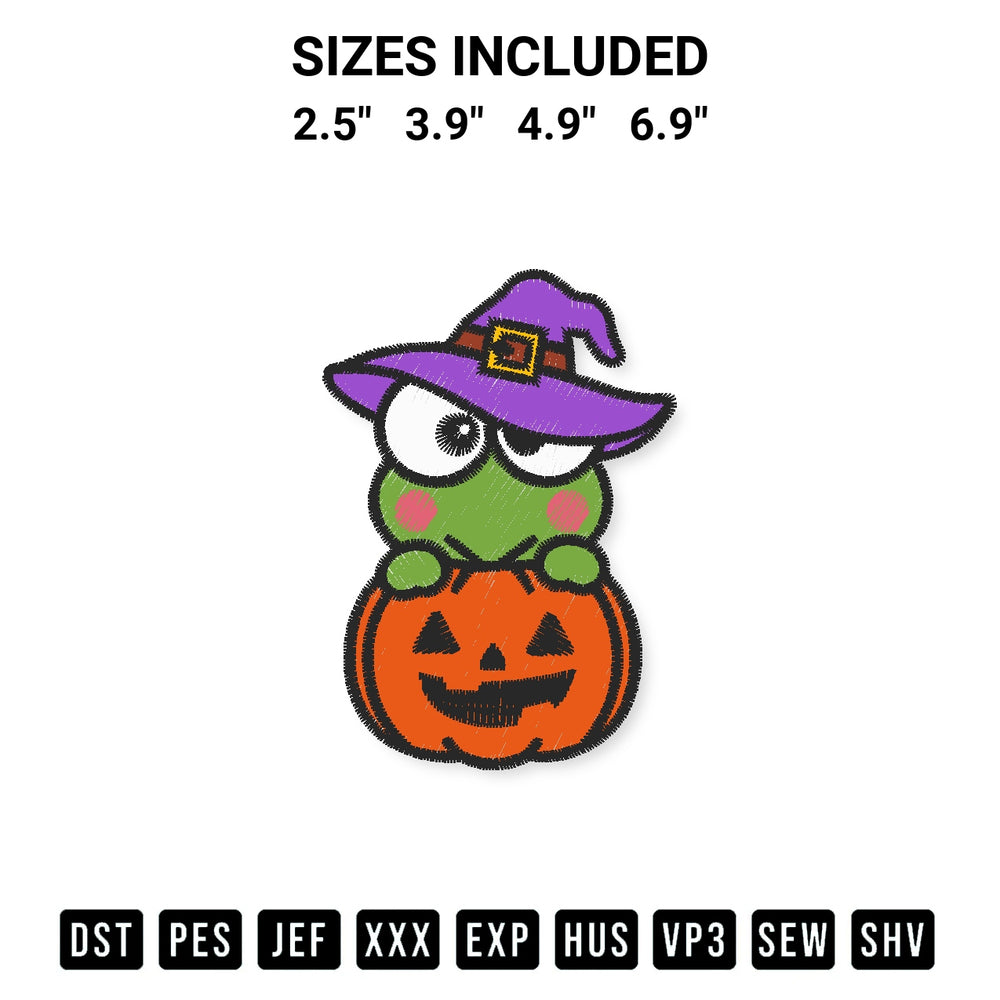 Create amazing crafts with the Keroppi Pumpkin Embroidery Design embroidery file. High-quality digital download from Designspacks.com, perfect for beginners and pros. Available sizes: 2.5", 3.9", 4.9", 6.9".