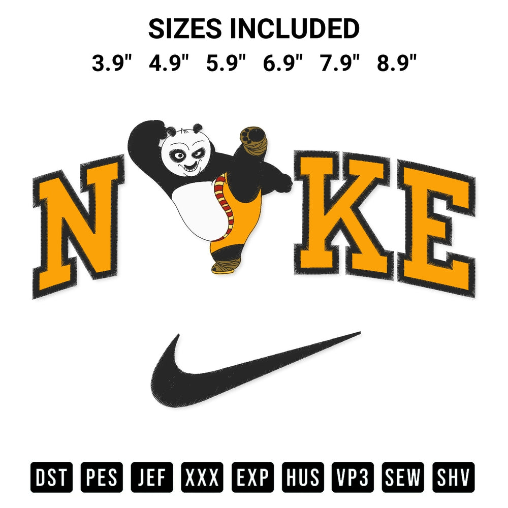 Download the Kung Fu Panda X Nike Embroidery Design machine embroidery design exclusively at Designspacks.com. Premium digitized pattern for apparel and DIY crafts. Available sizes: 3.9", 4.9", 5.9", 6.9", 7.9", 8.9".