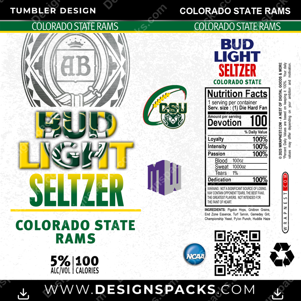 College Sport Bud Light Seltzer Colorado State Rams Tumbler Digital Wrap Design