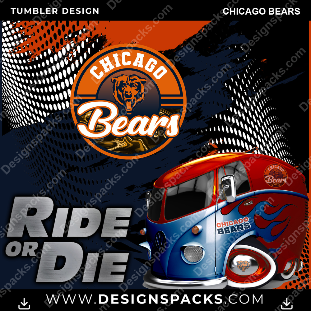 Football Ride or Die Chicago Bears NFL Football Tumbler Digital Wrap Design Download