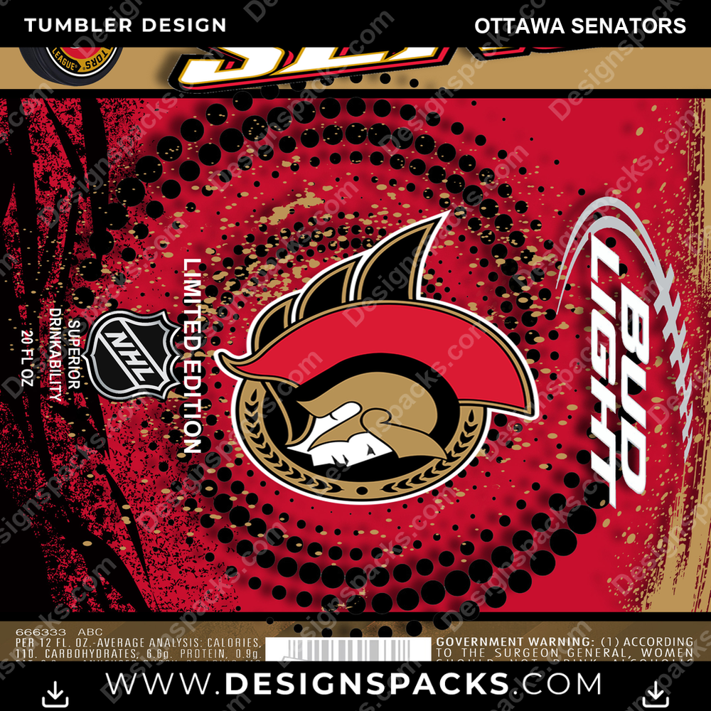 Ice Hockey Bud Ottawa Senators Tumbler Digital Wrap Design