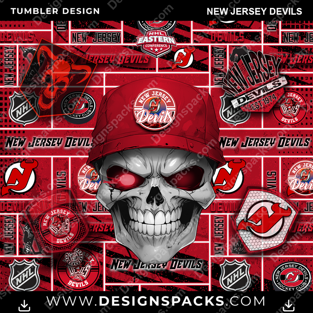 Hockey Skull New Jersey Devils Tumbler Digital Wrap Design