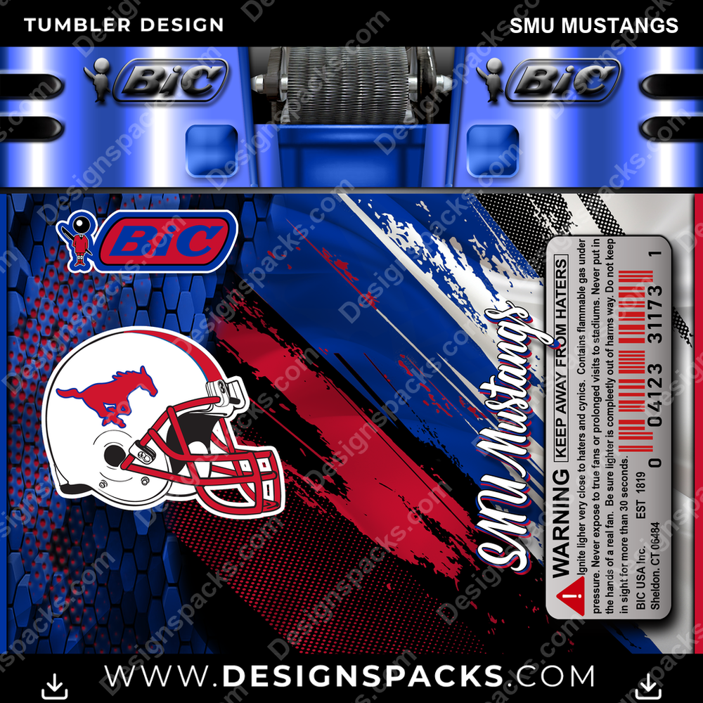 College Sport BIC Lighter SMU Mustangs Tumbler Digital Wrap Design