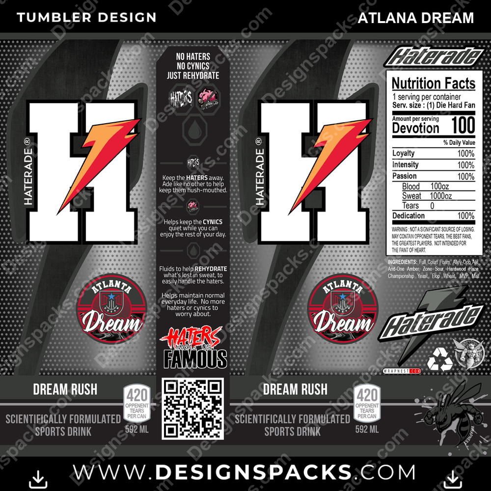 Basketball Haterade Atlana Dream Tumbler Digital Wrap Design