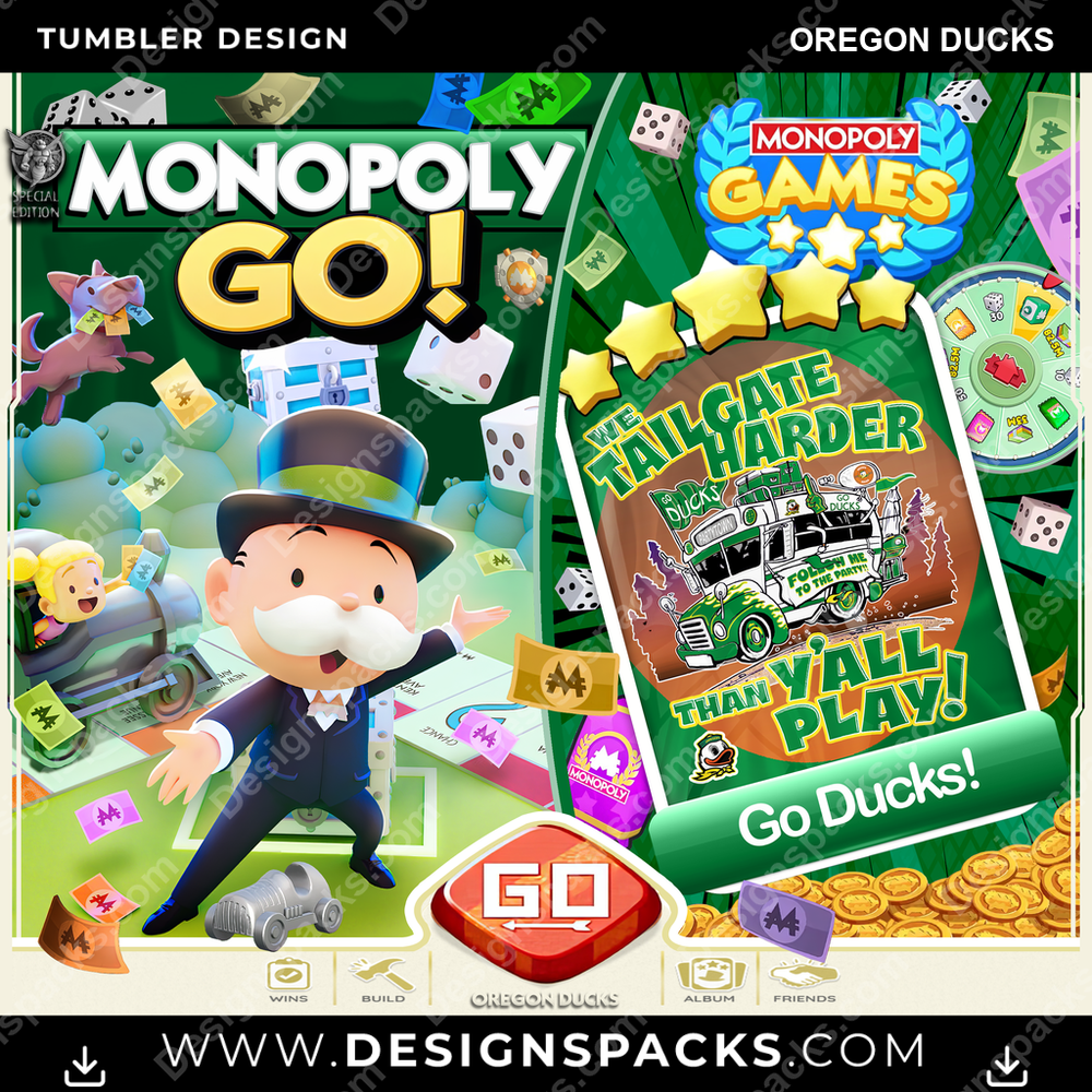 College Sport Monopoly Go! Oregon Ducks Tumbler Digital Wrap Design