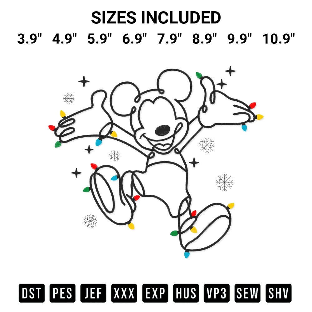 Elevate your next project with our Pattern Mickey Christmas Lights Embroidery Design embroidery file. Shop high-quality digital patterns instantly at Designspacks.com. Available sizes: 3.9", 4.9", 5.9", 6.9", 7.9", 8.9", 9.9", 10.9".
