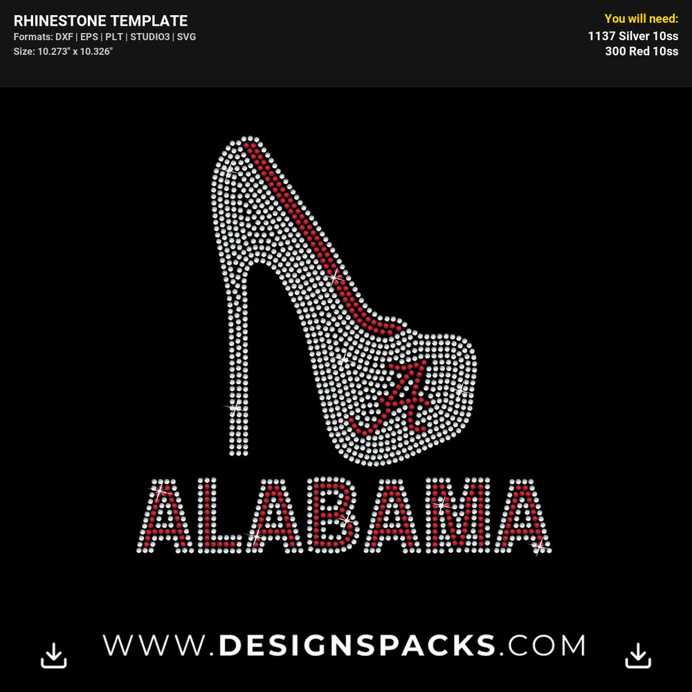 Alabama 1 High Heel Rhinestone Digital Template