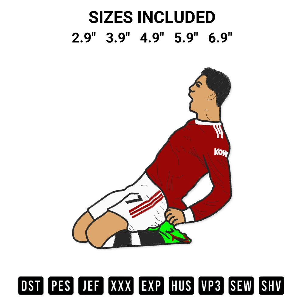 Create amazing crafts with the Ronaldo Embroidery Design embroidery file. High-quality digital download from Designspacks.com, perfect for beginners and pros. Available sizes: 2.9", 3.9", 4.9", 5.9", 6.9".