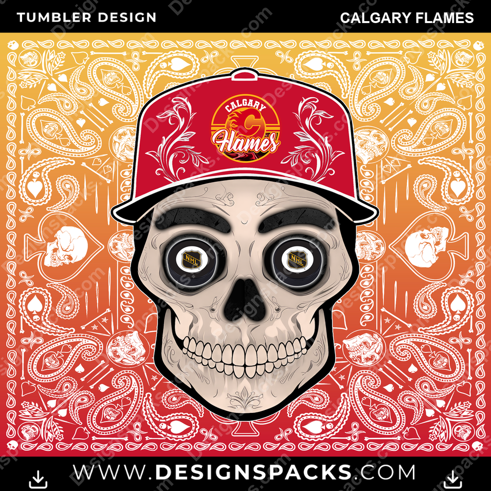 Ice Hockey Skull Handkerchief Calgary Flames NHL Hockey Tumbler Digital Wrap Design Download