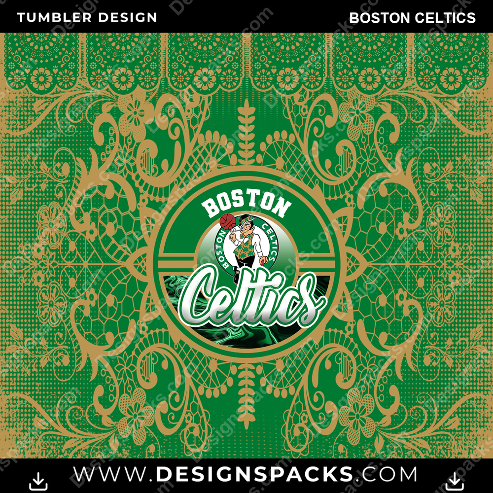 Basketball Lace & Logo Boston Celtics Tumbler Digital Wrap Design
